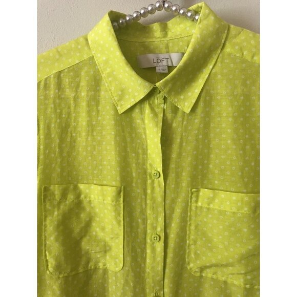 NWT LOFT Womens Size Small Green Polka Dot Blouse Silk Blend Long Sleeve - Picture 2 of 5